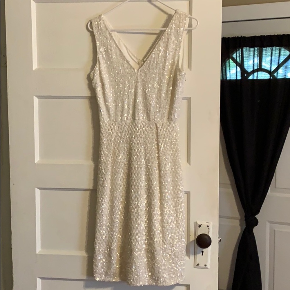 Adrianna Papell white beaded and sequined dress